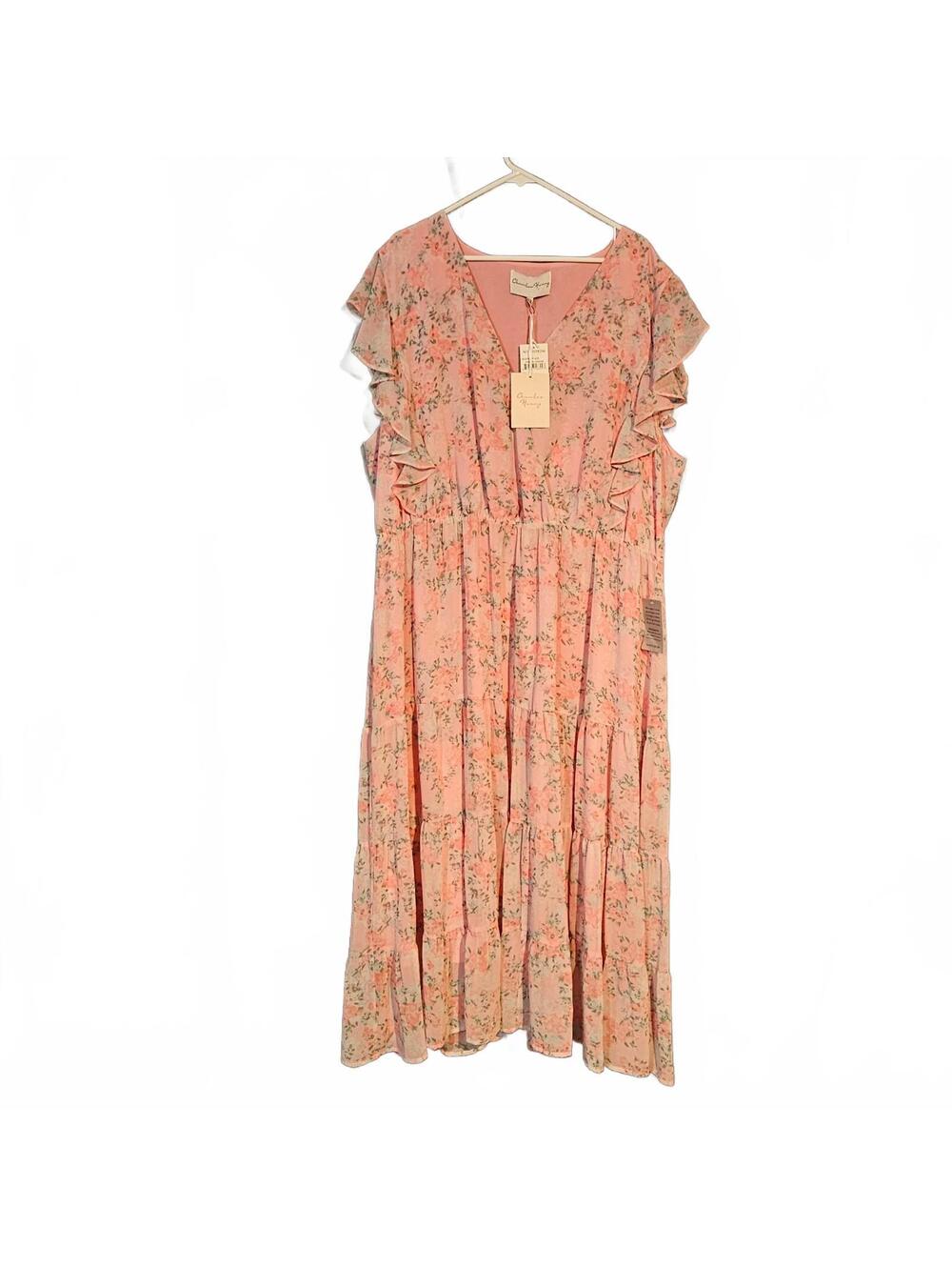 NEW Charles Henry Plus 3X Pink Blossom Floral Dress New With Tags Elegant Ruffle
